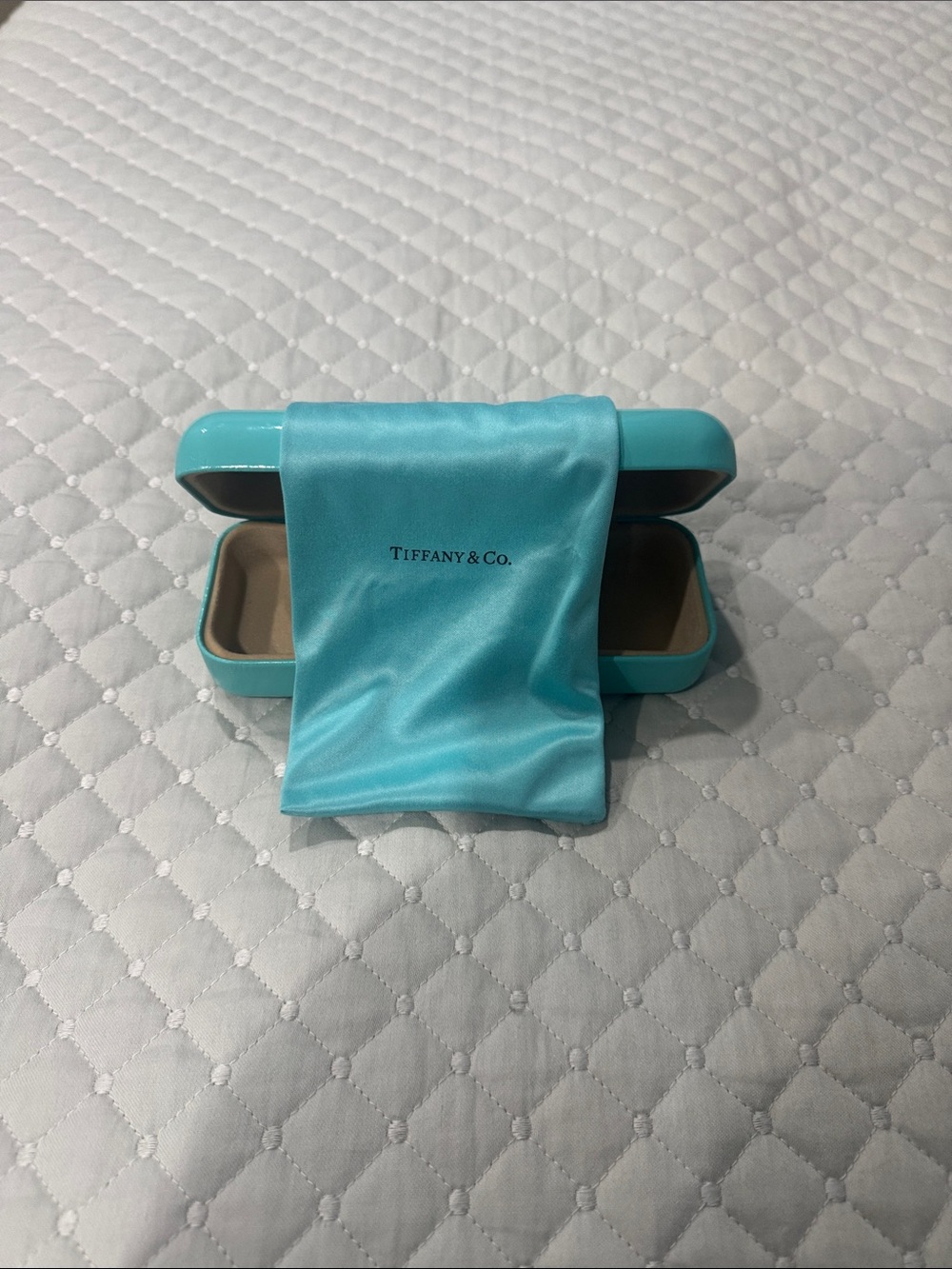Tiffany & Co. Blue Satin Jewelry Pouch with Turquoise Hard Case